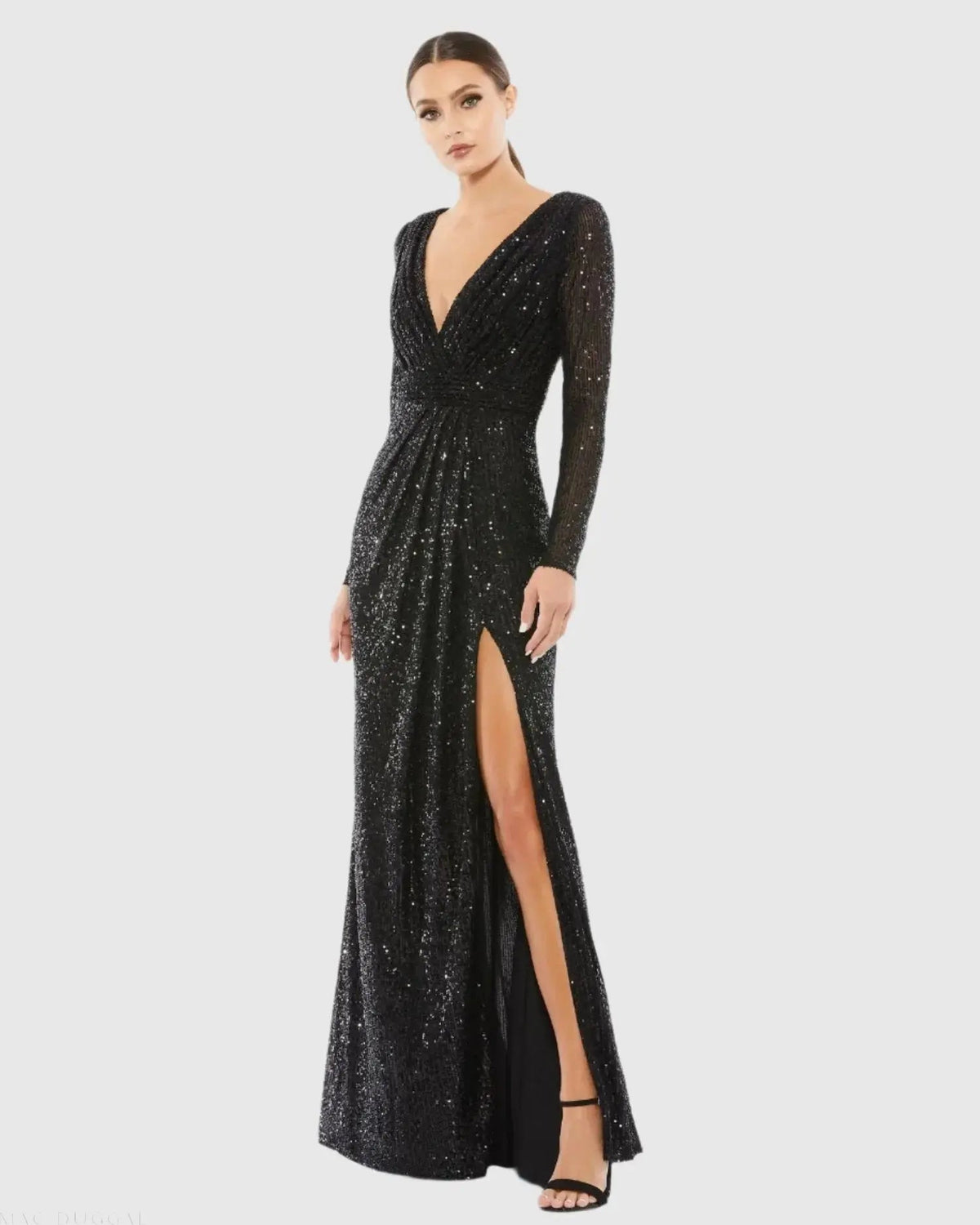 Mac Duggal Black Sequined Long Sleeve Gown