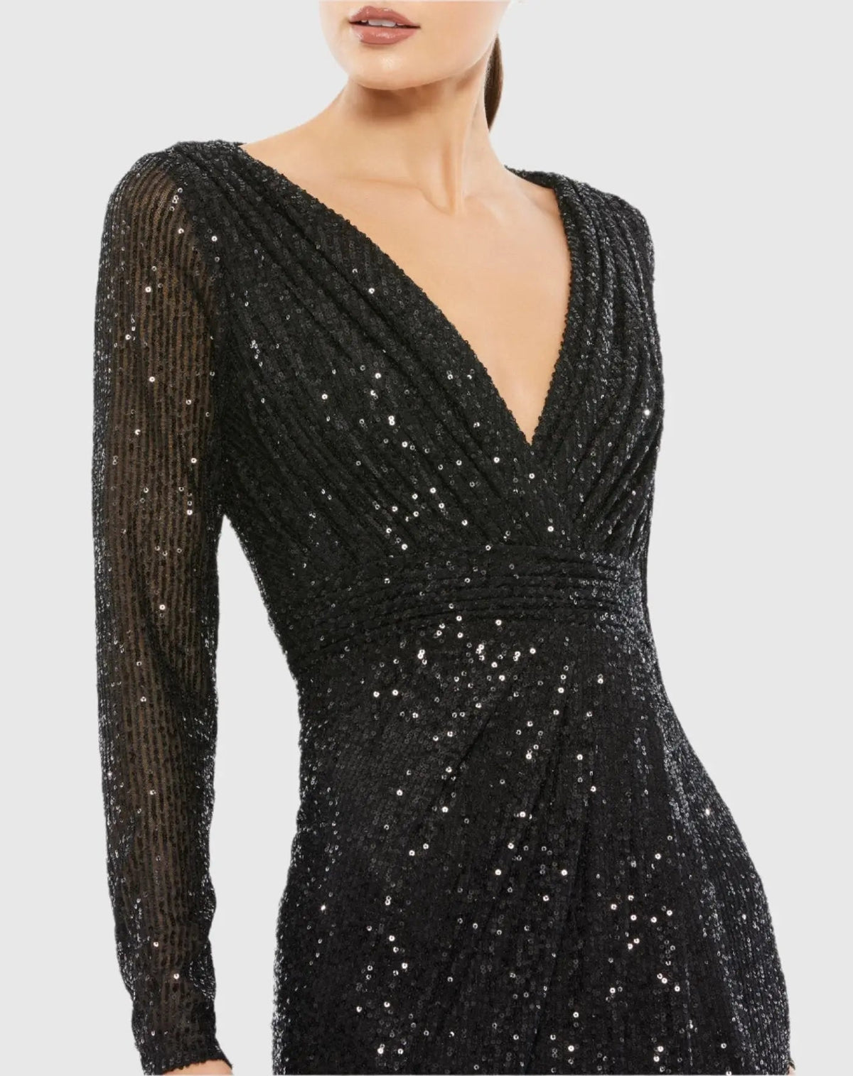 Mac Duggal Black Sequined Long Sleeve Gown
