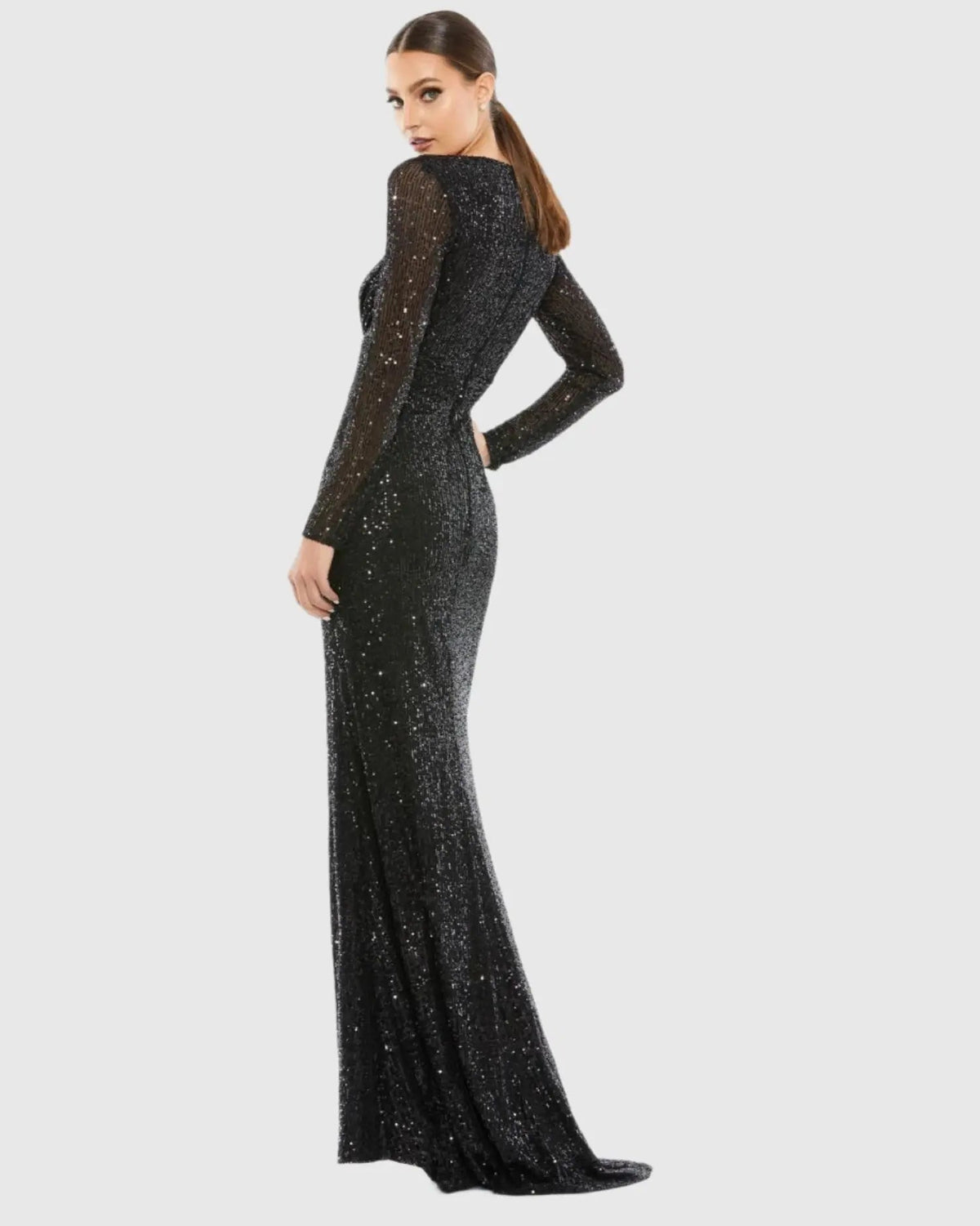 Mac Duggal Black Sequined Long Sleeve Gown