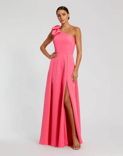 Mac Duggal Pink Bow One Shoulder Sleeveless A-Line Gown
