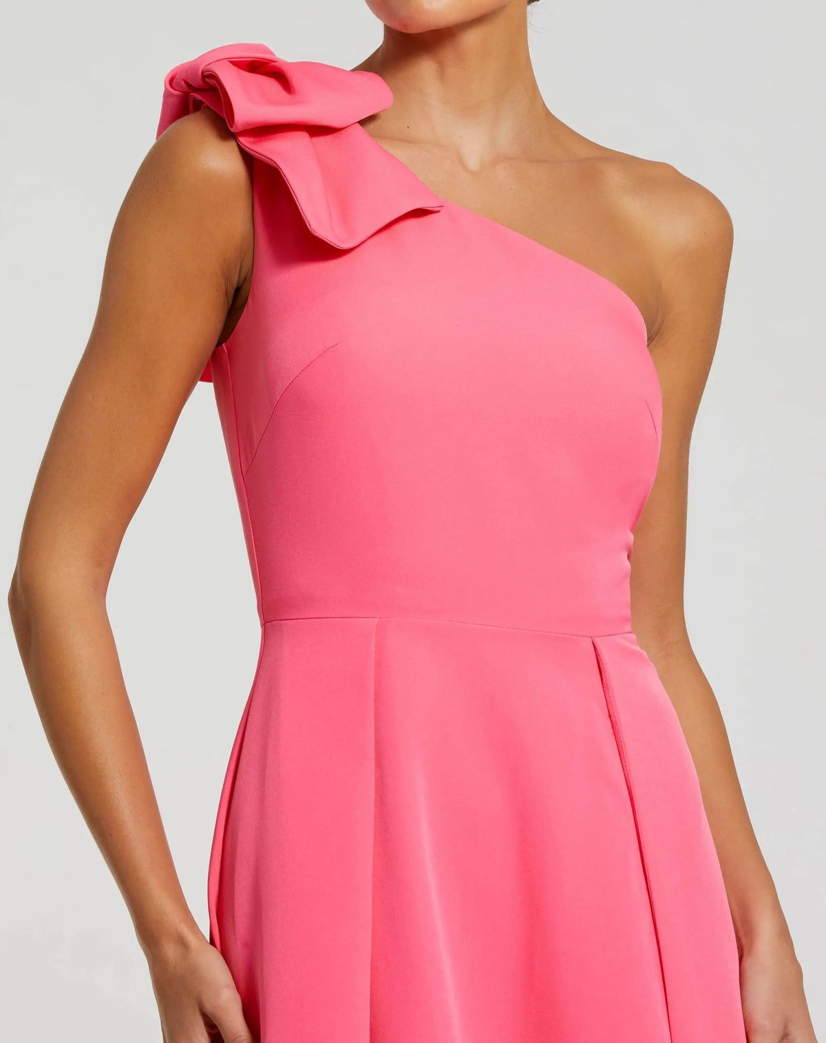 Mac Duggal Pink Bow One Shoulder Sleeveless A-Line Gown