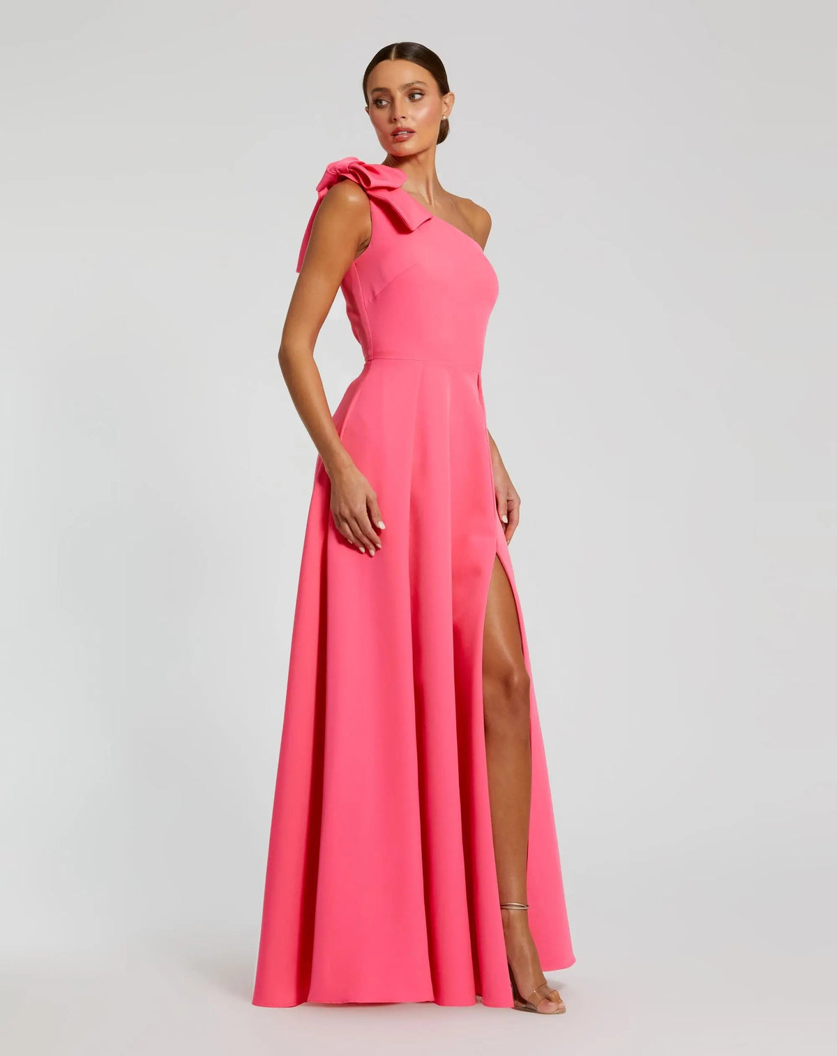 Mac Duggal Pink Bow One Shoulder Sleeveless A-Line Gown