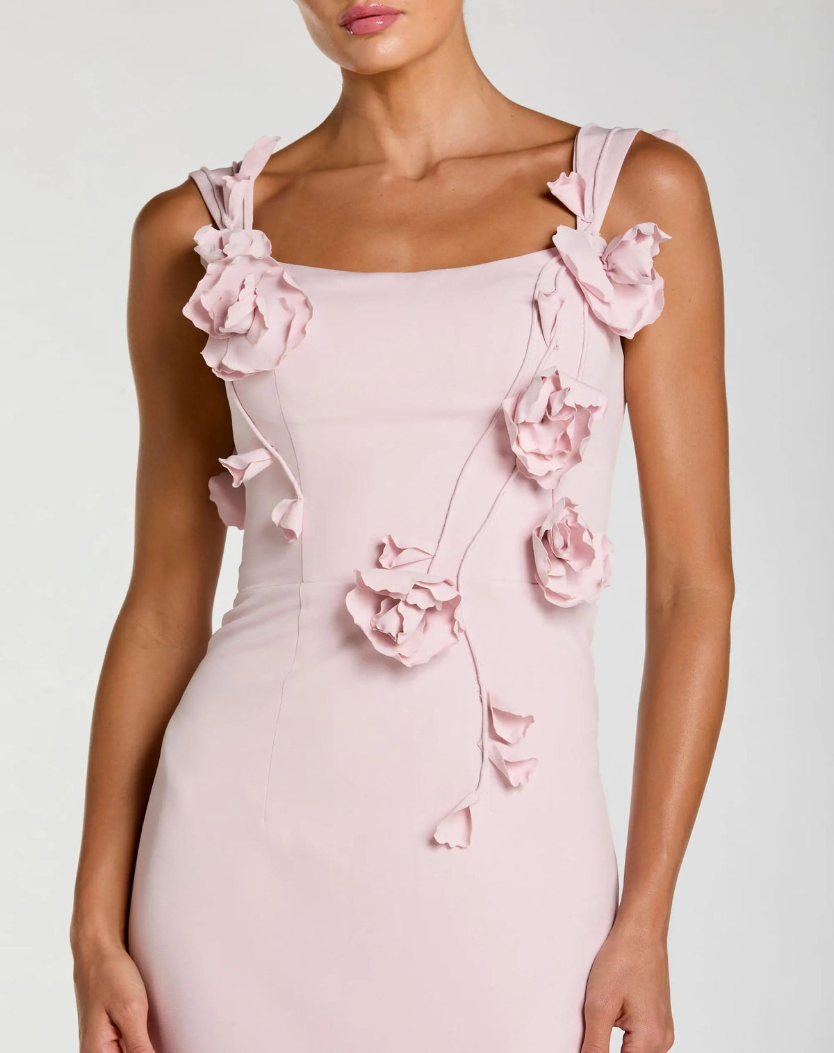 Mac Duggal Pink Sleeveless Crepe Column Gown With Floral Detail