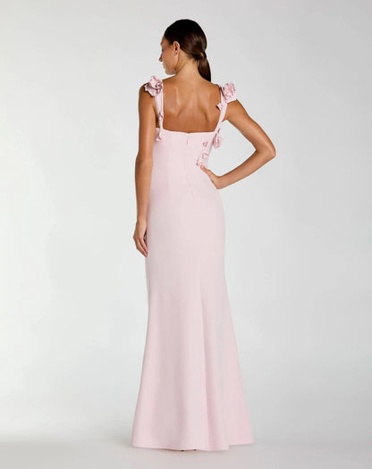 Mac Duggal Pink Sleeveless Crepe Column Gown With Floral Detail