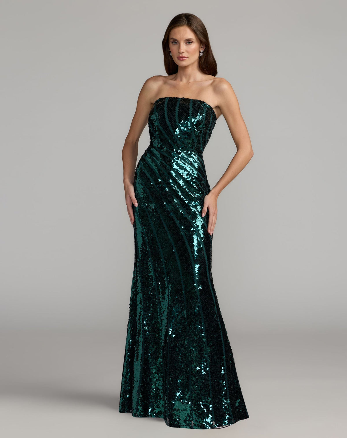 Mac Duggal Emerald Green Strapless Sequin Trumpet Gown