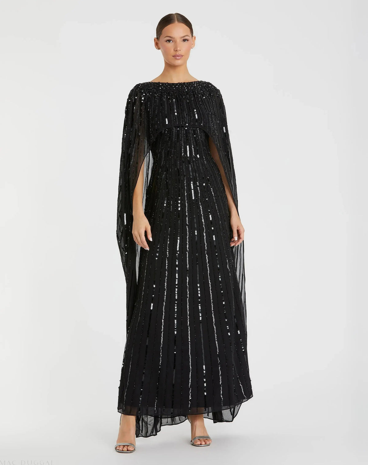 Mac Duggal Embellished Column Cape Dress