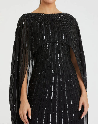 Mac Duggal Embellished Column Cape Dress