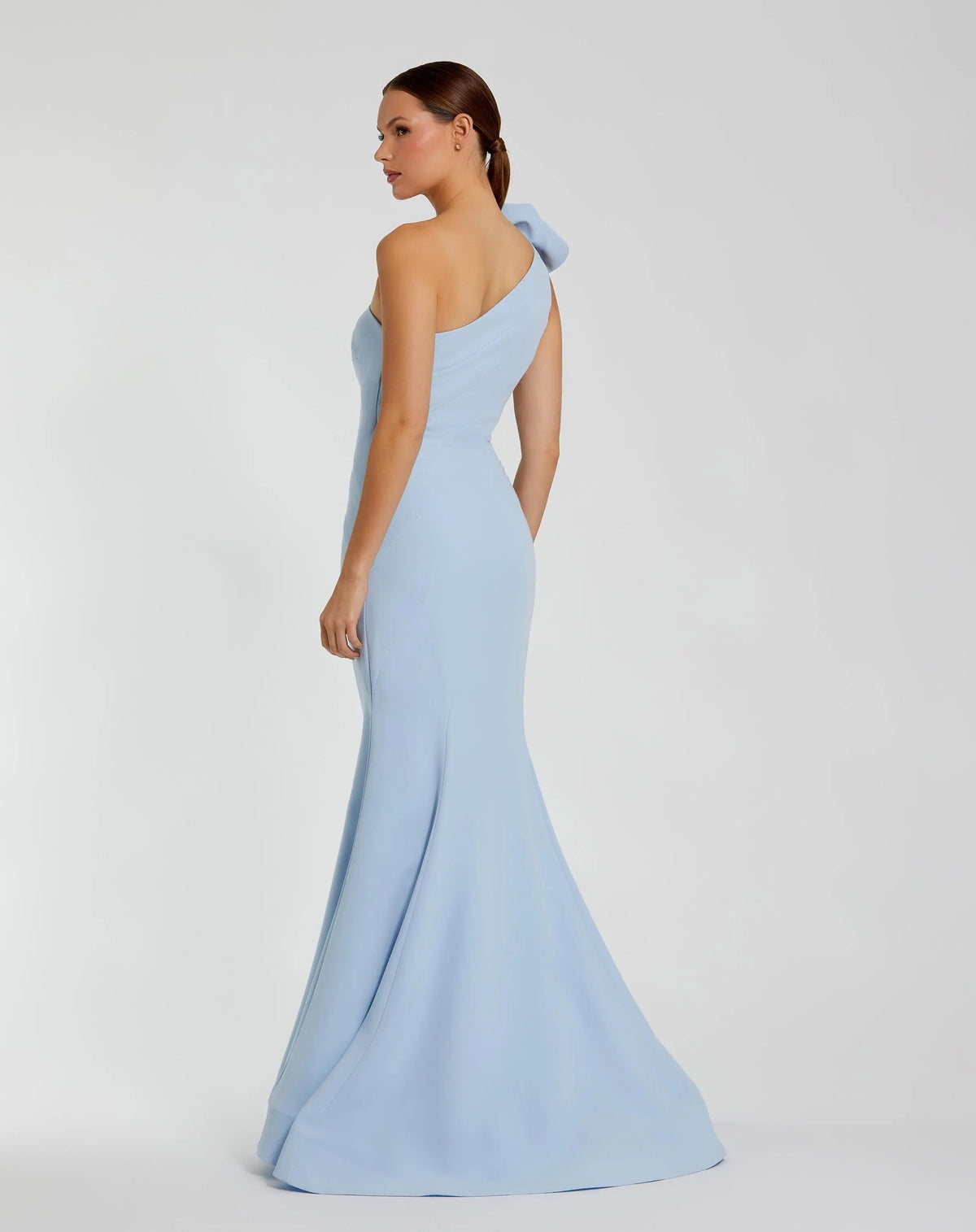 Mac Duggal Blue One Shoulder Mermaid Gown With 3D Flower