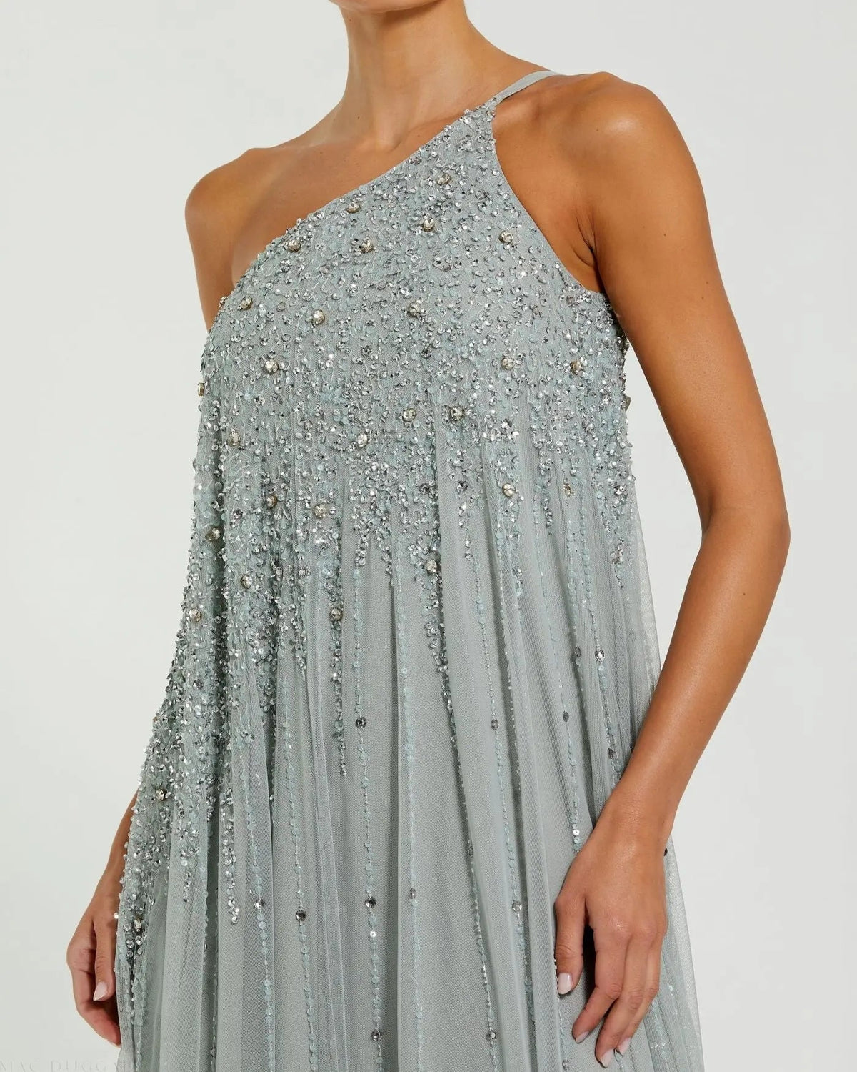 Mac Duggal Green One Shoulder Embellished Evening Gown