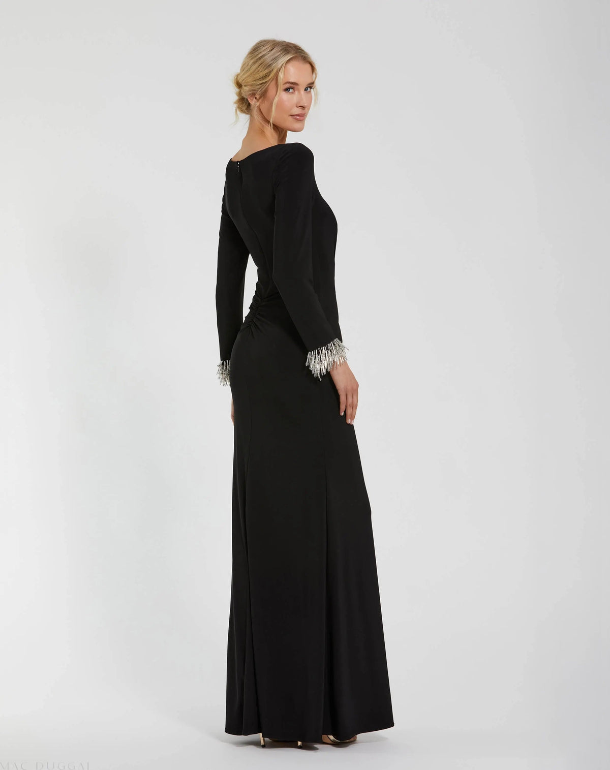 Mac Duggal Long Sleeve Jersey Gown With Beaded Cuff Sleeves Duggal