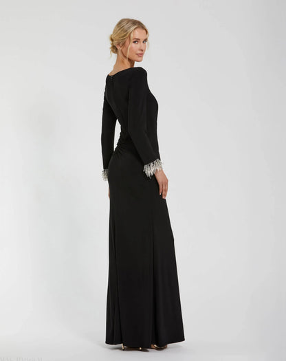 Mac Duggal Long Sleeve Jersey Gown With Beaded Cuff Sleeves Duggal