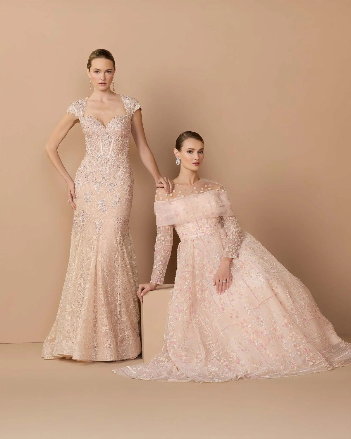 Mac Duggal Pink Embroidered Lace Mermaid Gown With Cap Sleeves
