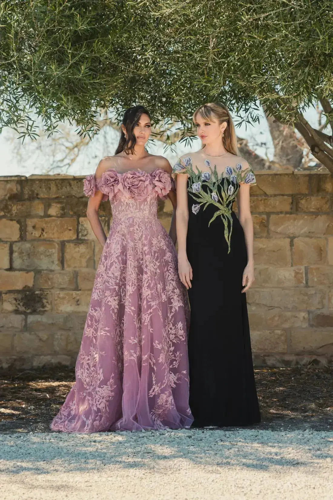 Mac Duggal Black High Neck Floral Embroidered Jersey Gown