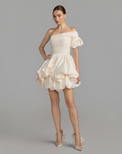 Mac Duggal Ivory One Sleeve Bubble Hem Mini Dress | Mac Duggl
