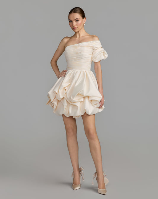 Mac Duggal Ivory One Sleeve Bubble Hem Mini Dress | Mac Duggl