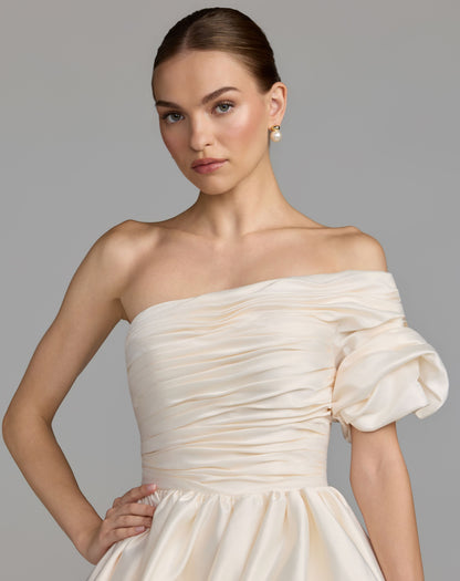Mac Duggal Ivory One Sleeve Bubble Hem Mini Dress | Mac Duggl