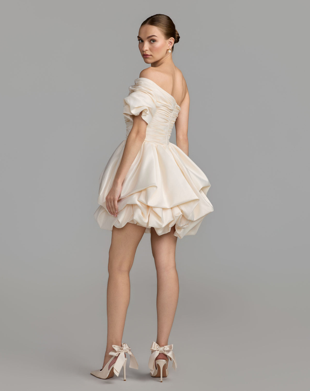 Mac Duggal Ivory One Sleeve Bubble Hem Mini Dress | Mac Duggl