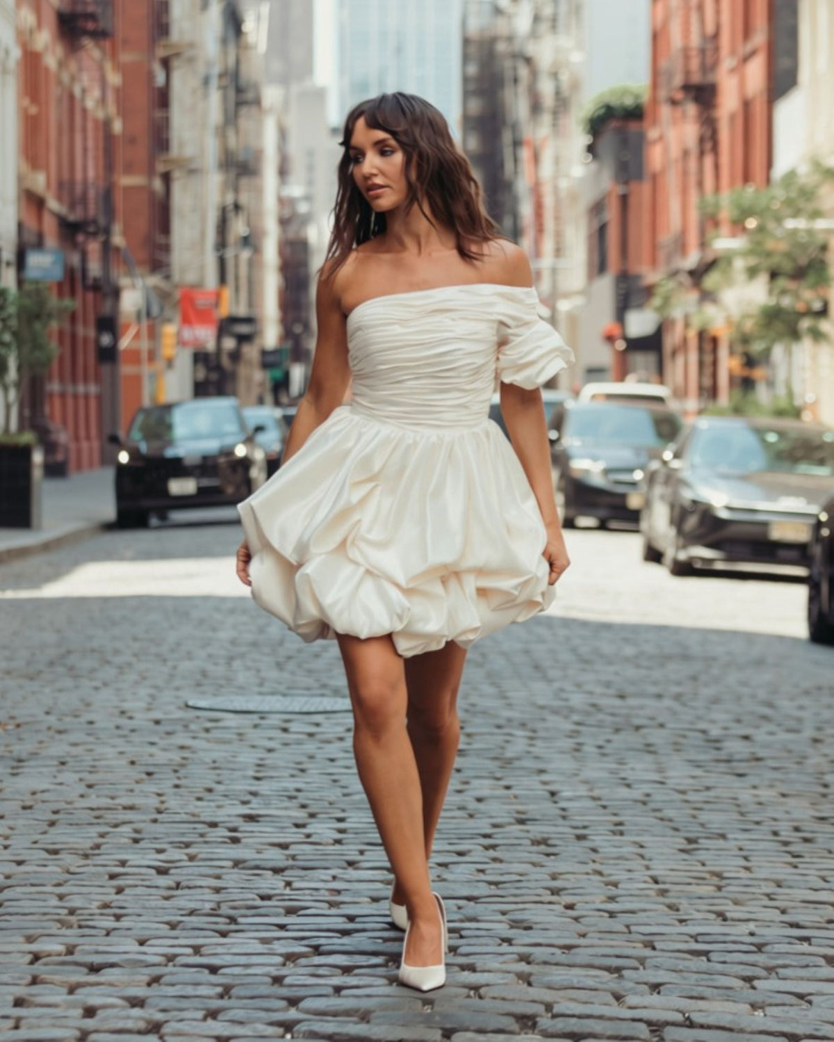 Mac Duggal Ivory One Sleeve Bubble Hem Mini Dress | Mac Duggl