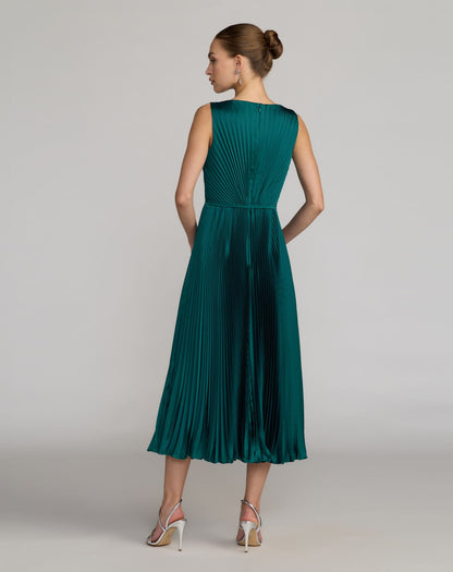 Mac Duggal Petite Teal Sleeveless High Neck Pleated Midi Dress Duggal