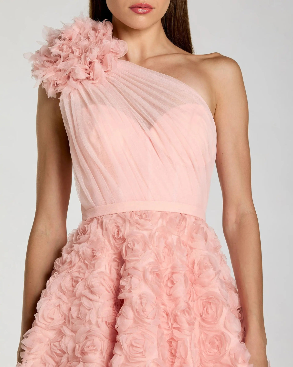 Mac Duggal Blush One Shoulder Rosette Midi Dress