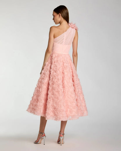 Mac Duggal Blush One Shoulder Rosette Midi Dress