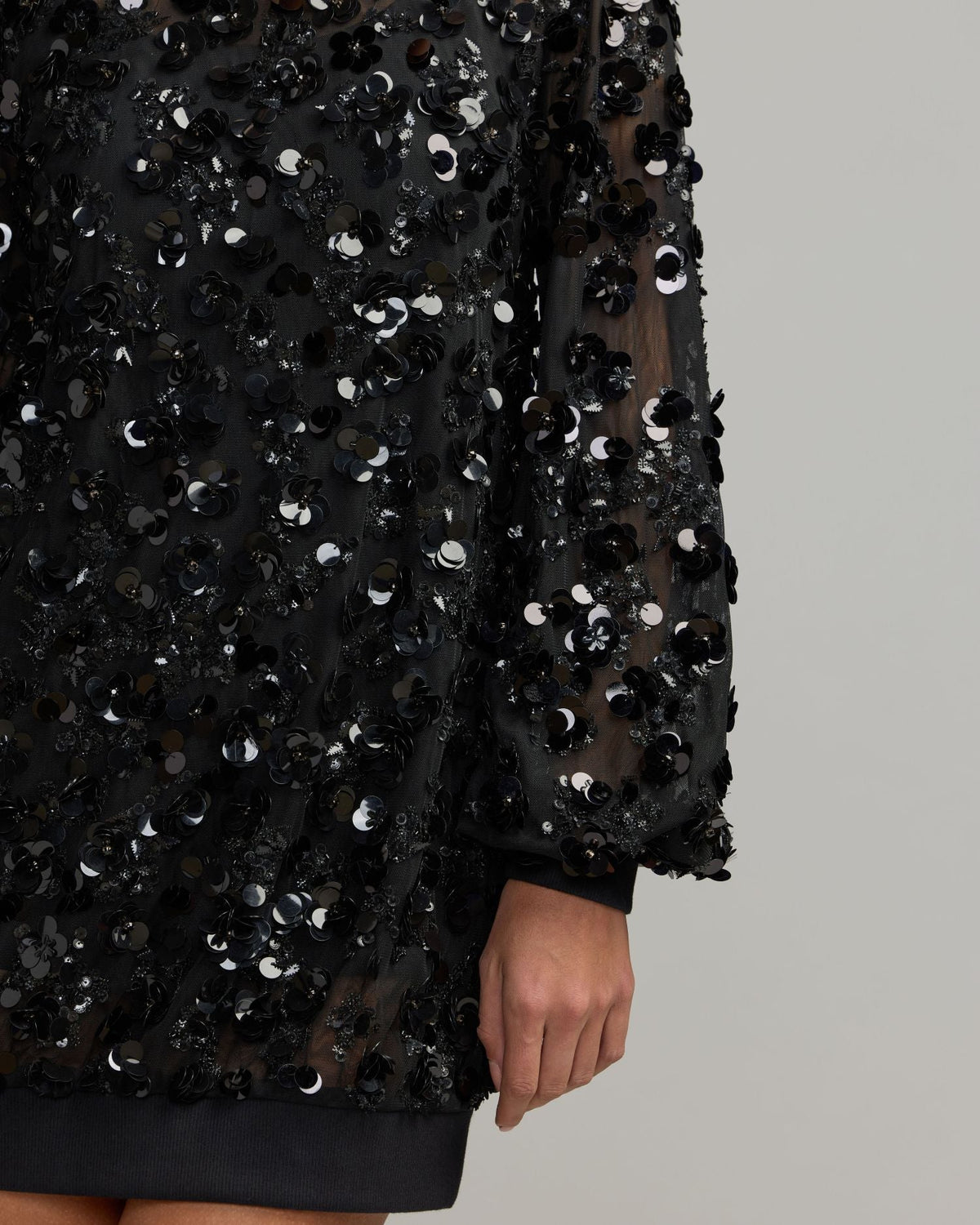 Mac Duggal Black Sequin Embellished Sweatshirt Mini Dress