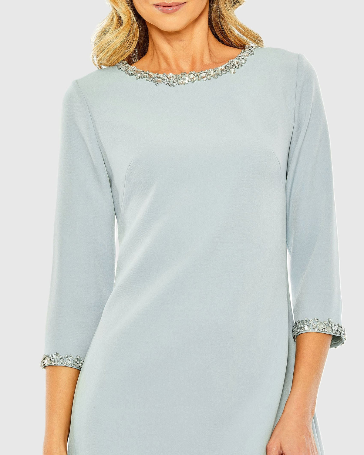 Mac Duggal Light Blue Embellished Crepe Cocktail Dress