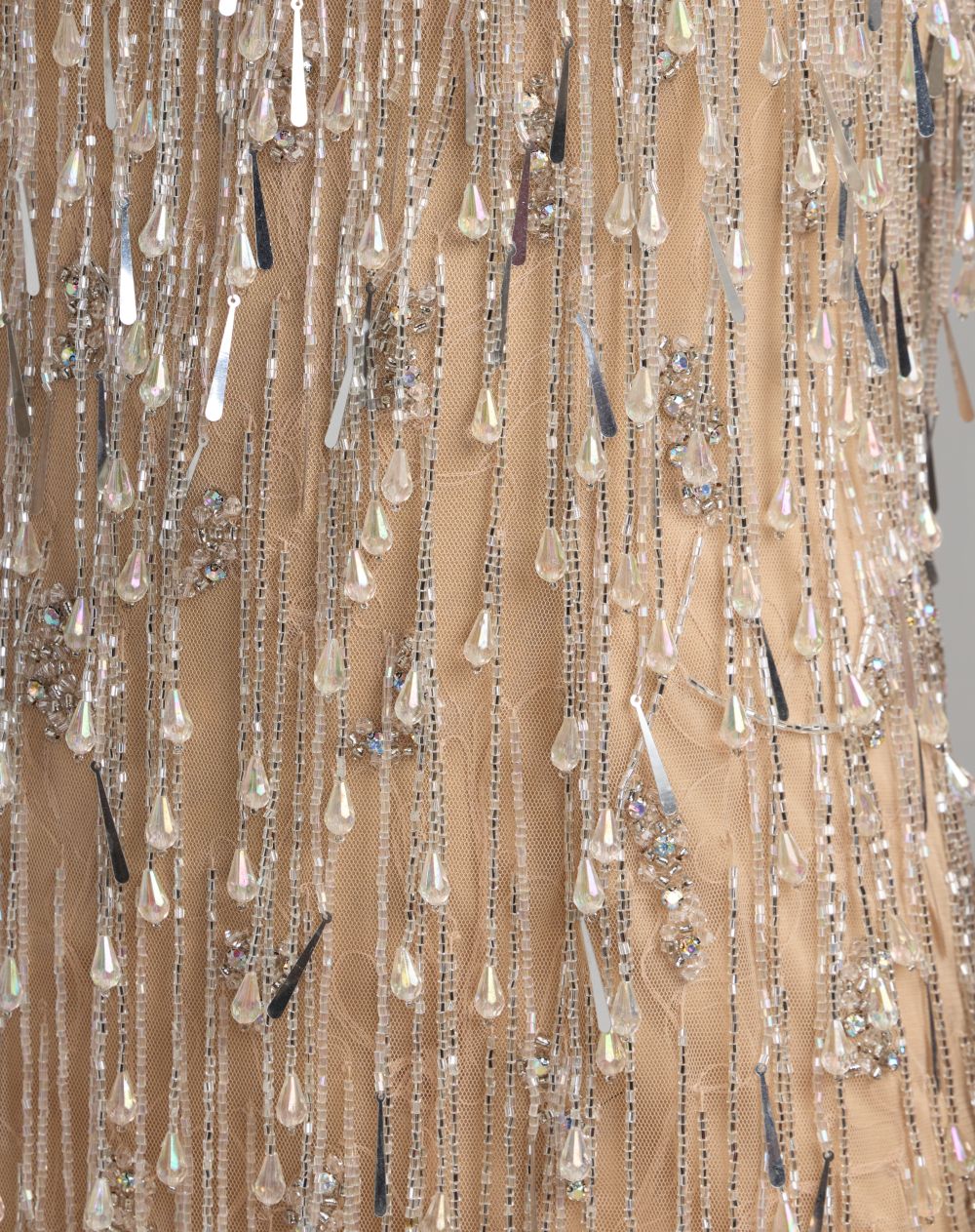 Mac Duggal Nude Beaded Fringe Sleeveless Mini Dress