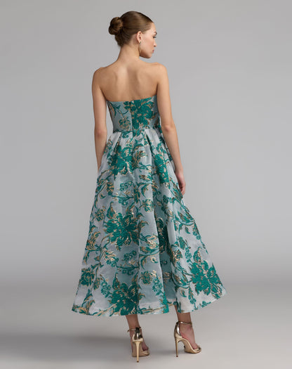 Mac Duggal Petite Teal Strapless Brocade Midi Dress with Pockets