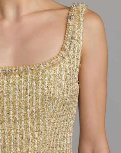 Mac Duggal Gold Boucle Embellished A-Line Mini Dress