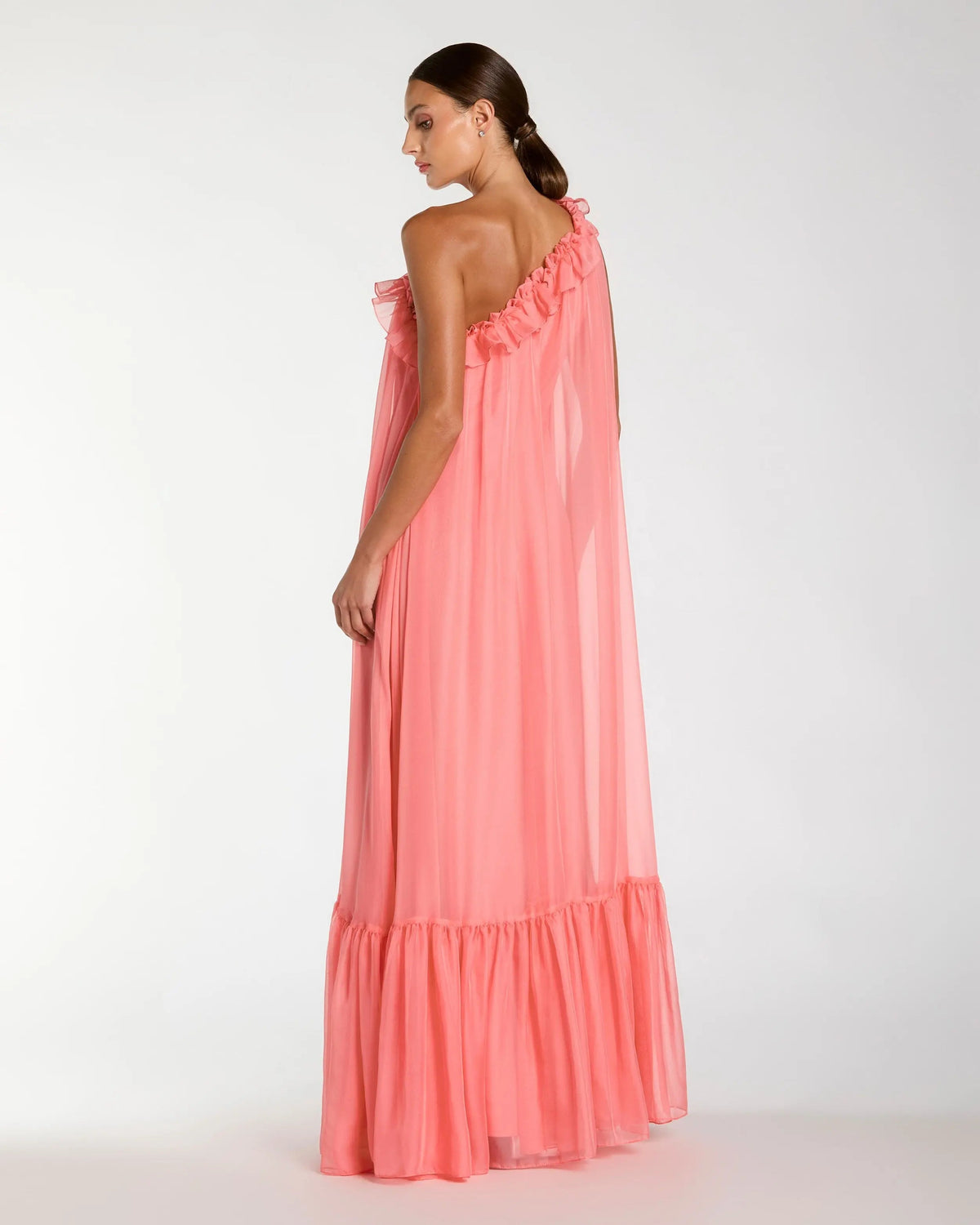 Mac Duggal Pink One Shoulder Chiffon Gown With 3D Rosette