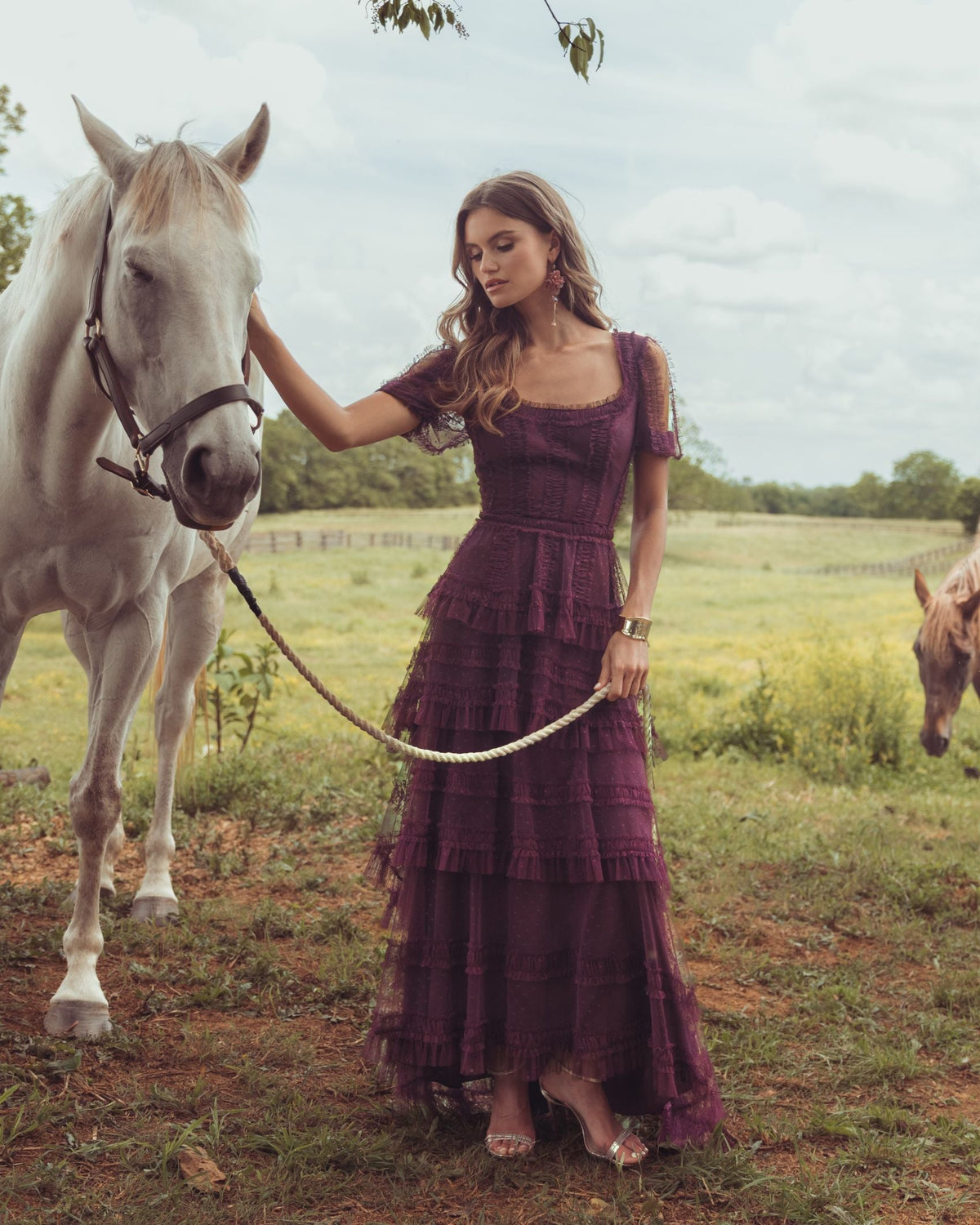 Mac Duggal Deep Purple Tiered Ruffle High-Low Maxi Dress
