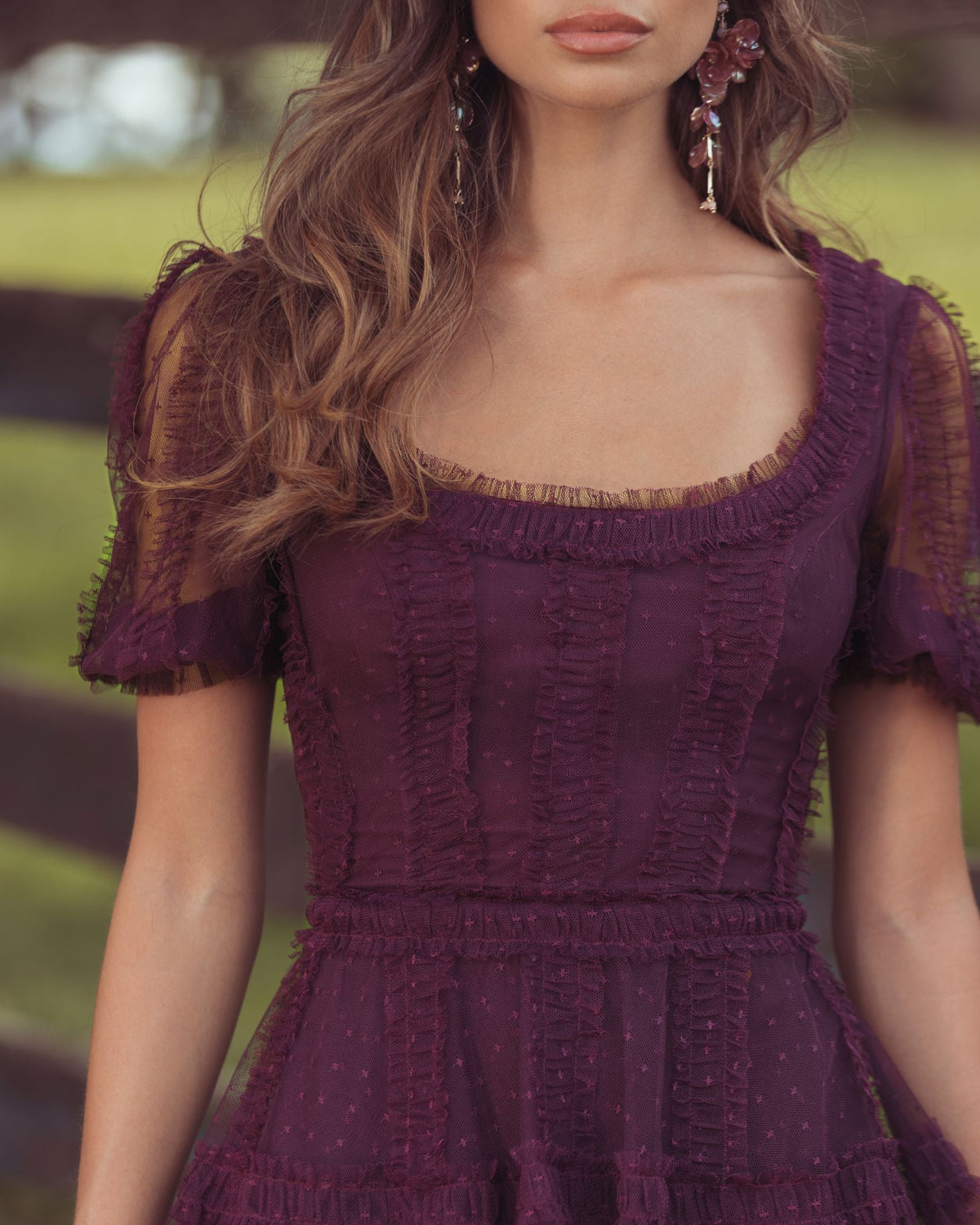 Mac Duggal Deep Purple Tiered Ruffle High-Low Maxi Dress
