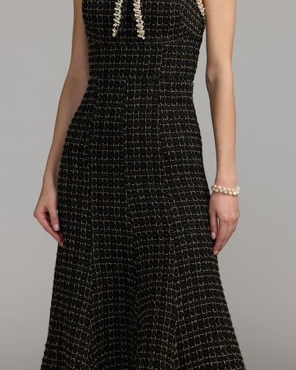 Mac Duggal Black Pearl Trim Boucle Midi Dress