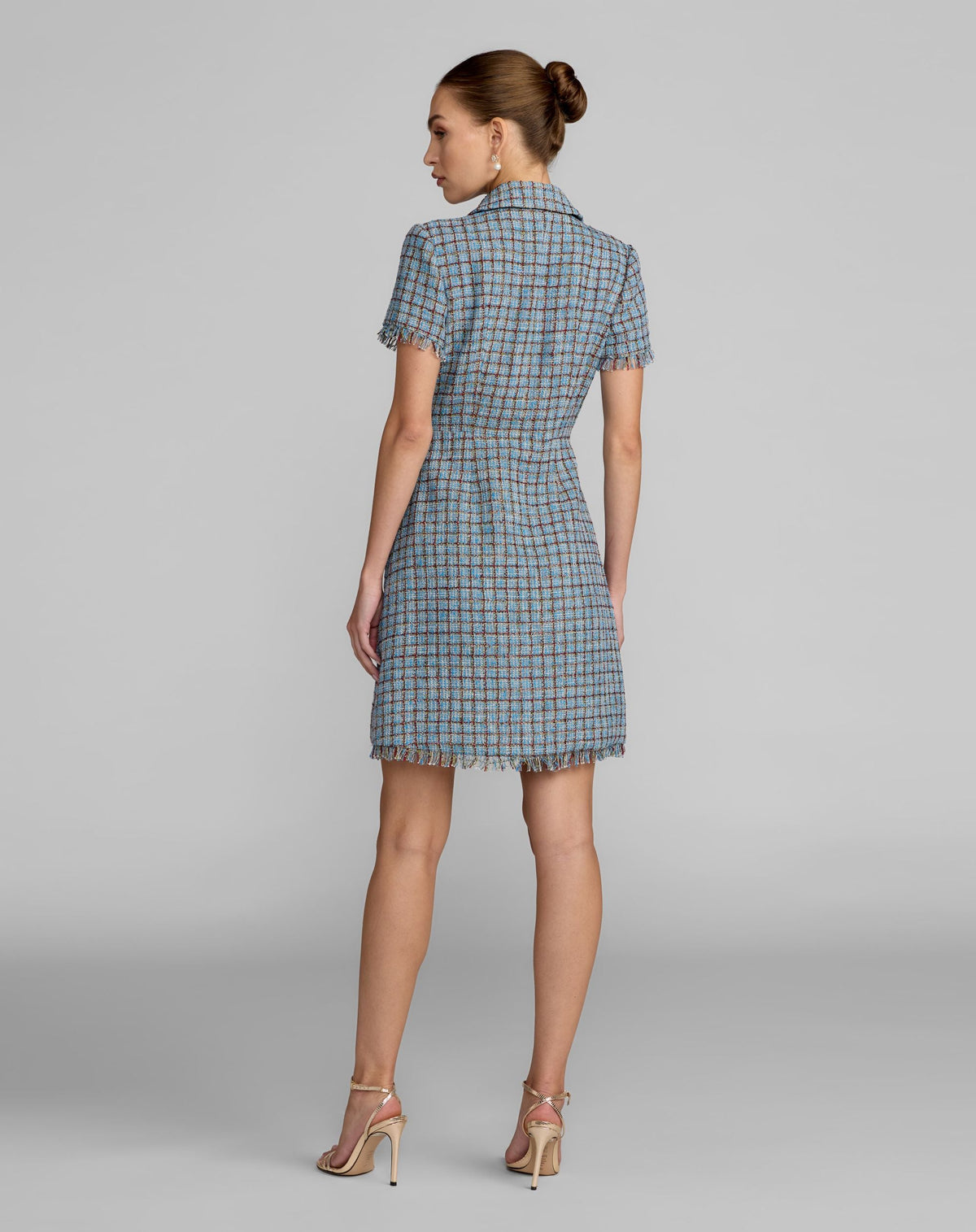 Mac Duggal Blue Short Sleeve Collared Mini Dress