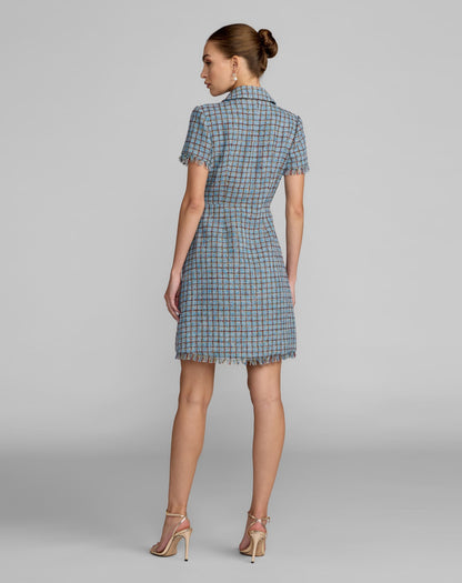 Mac Duggal Blue Short Sleeve Collared Mini Dress