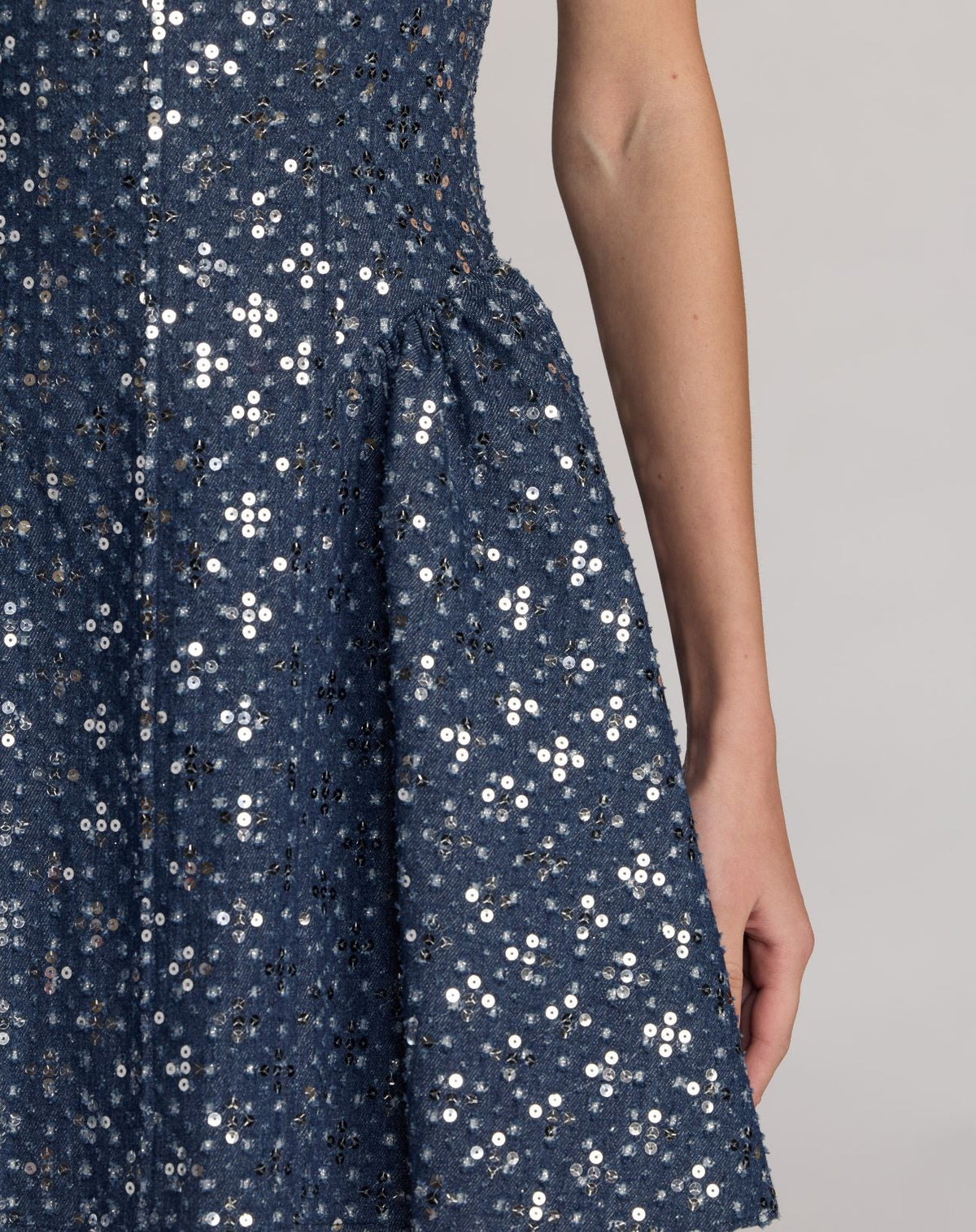Mac Duggal Blue Sleeveless Sequin Denim Mini Dress