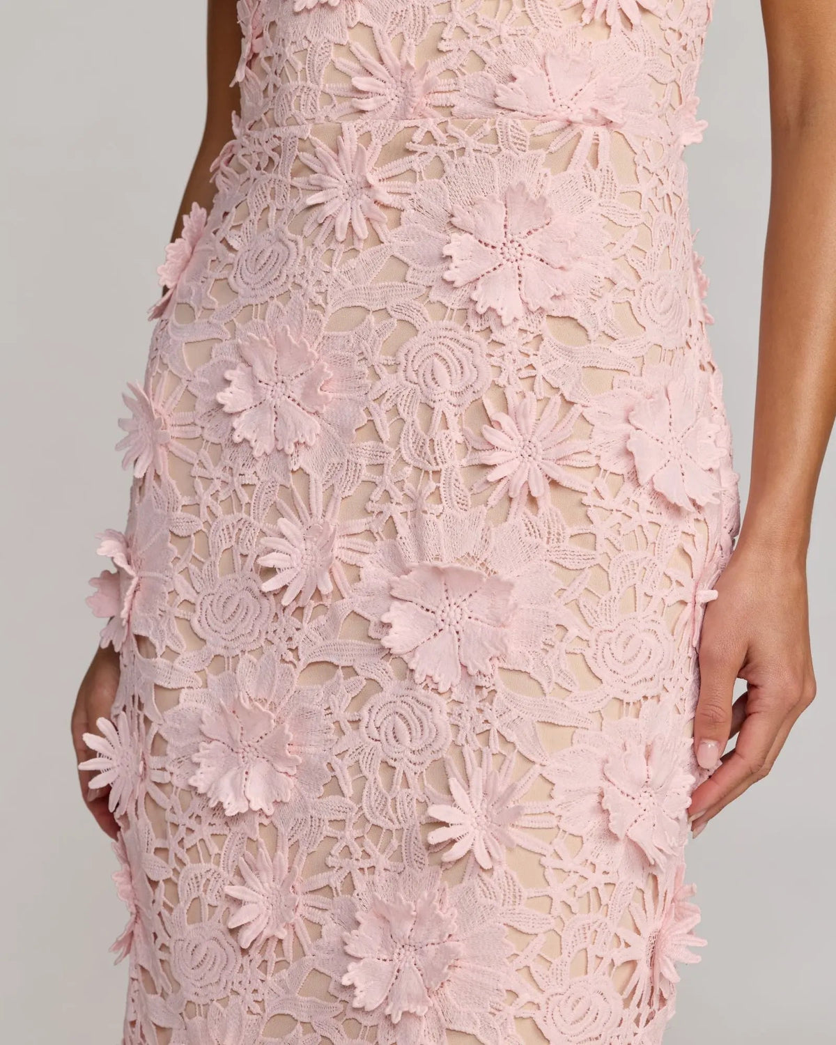 Mac Duggal Pink Strapless 3D Floral Midi Dress