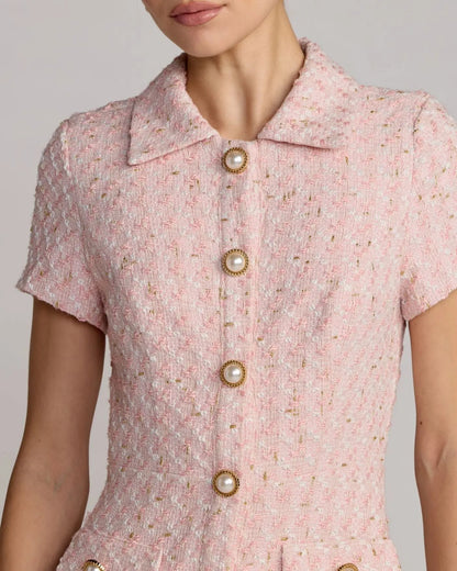 Mac Duggal Pink Boucle Button Front Mini Dress