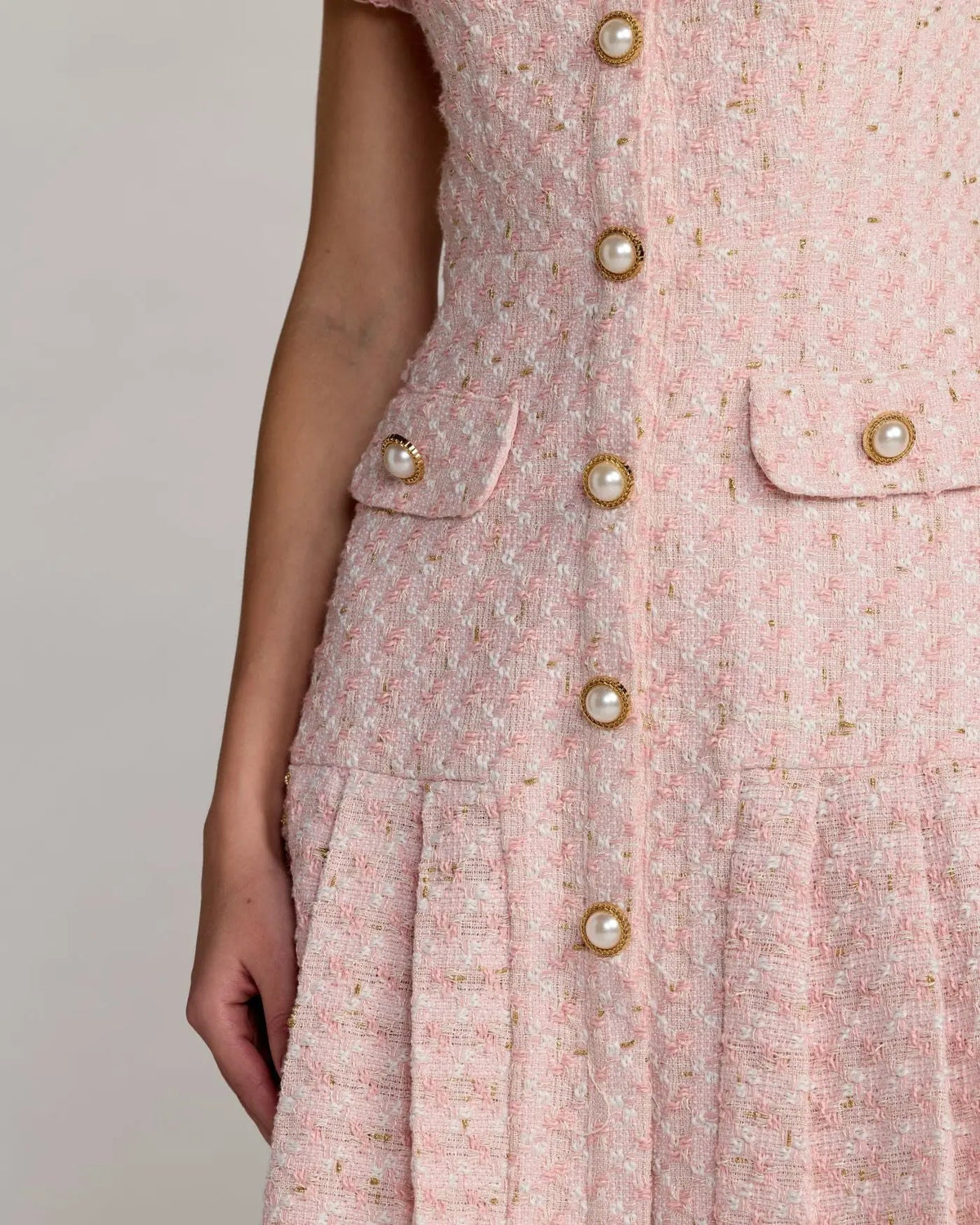 Mac Duggal Pink Boucle Button Front Mini Dress