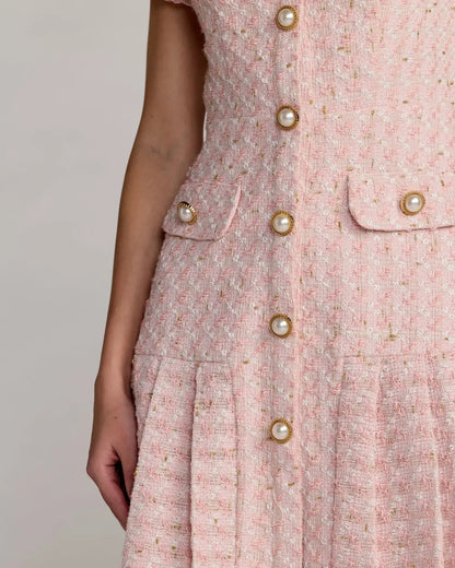 Mac Duggal Pink Boucle Button Front Mini Dress