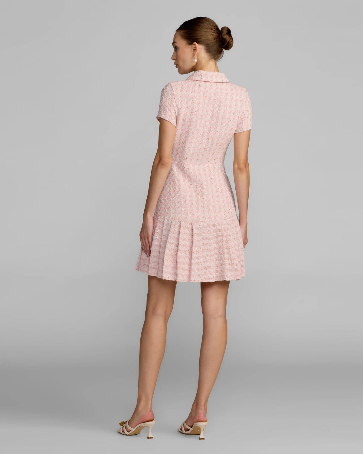 Mac Duggal Pink Boucle Button Front Mini Dress