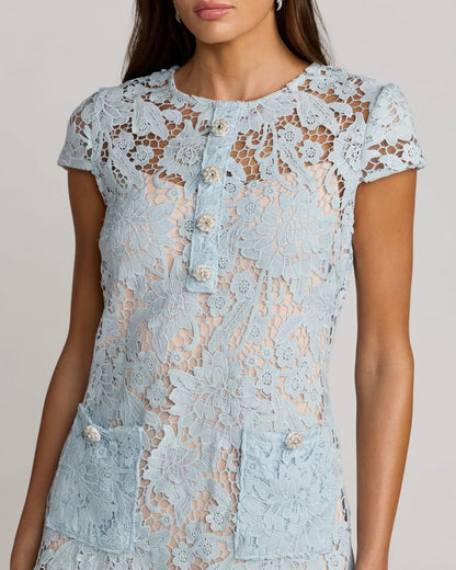 Mac Duggal Blue Lace Button Front Mini Dress