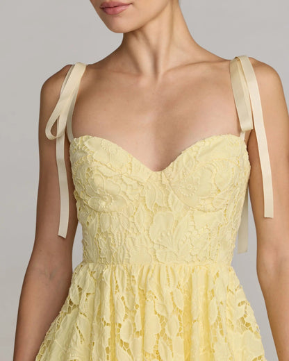 Mac Duggal Yellow Lace Bow Strap Midi Dress
