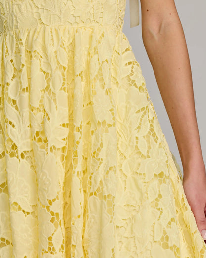 Mac Duggal Yellow Lace Bow Strap Midi Dress
