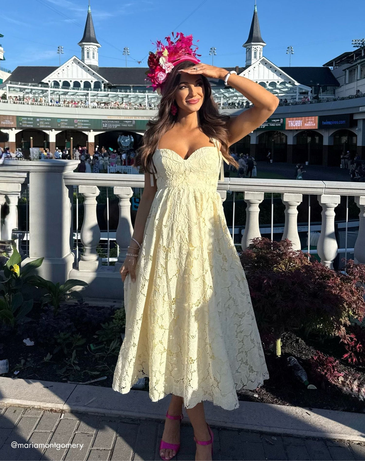 Mac Duggal Yellow Lace Bow Strap Midi Dress
