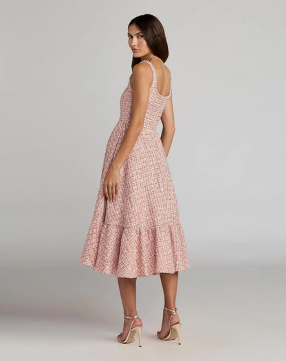 Mac Duggal Pink Pearl Embellished Sleeveless Boucle Midi Dress
