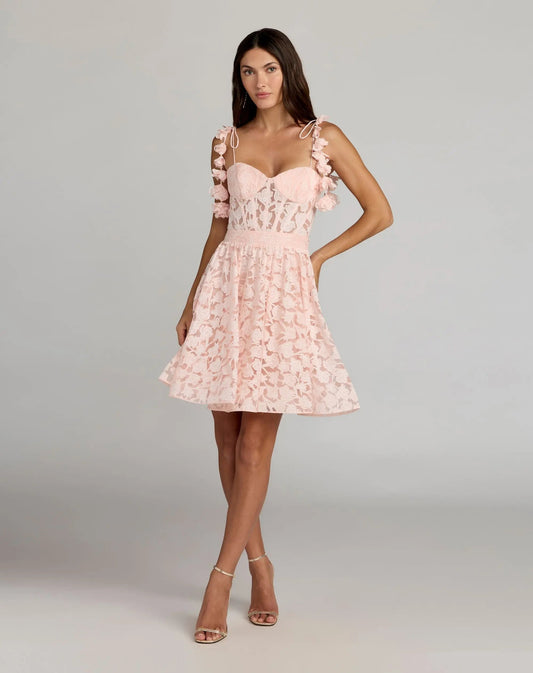 Mac Duggal Pink Sleeveless Sweetheart Neck Floral Mini Dress