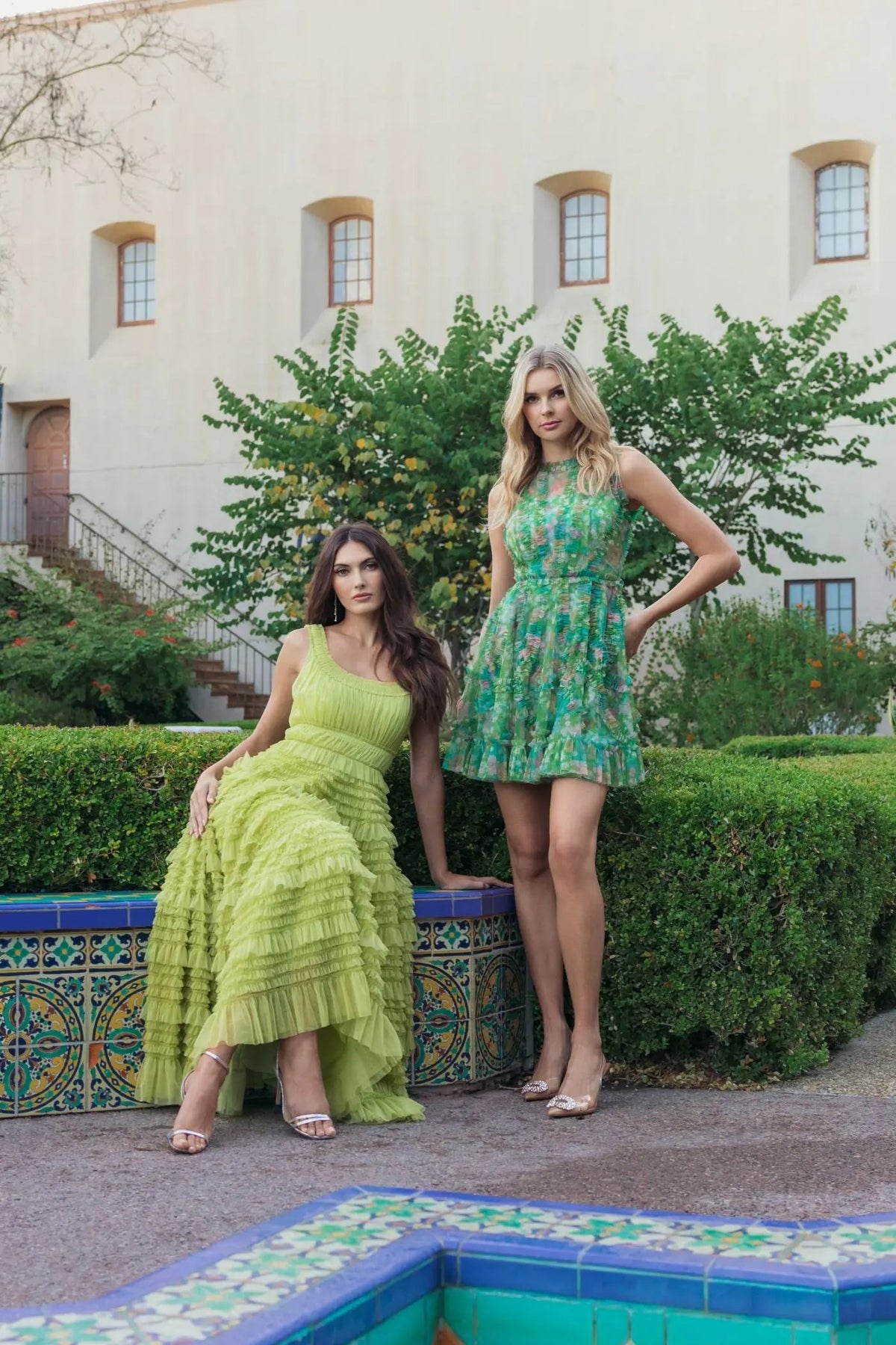 Mac Duggal Green Multicolor Micro Ruffle Floral A-Line Mini Dress