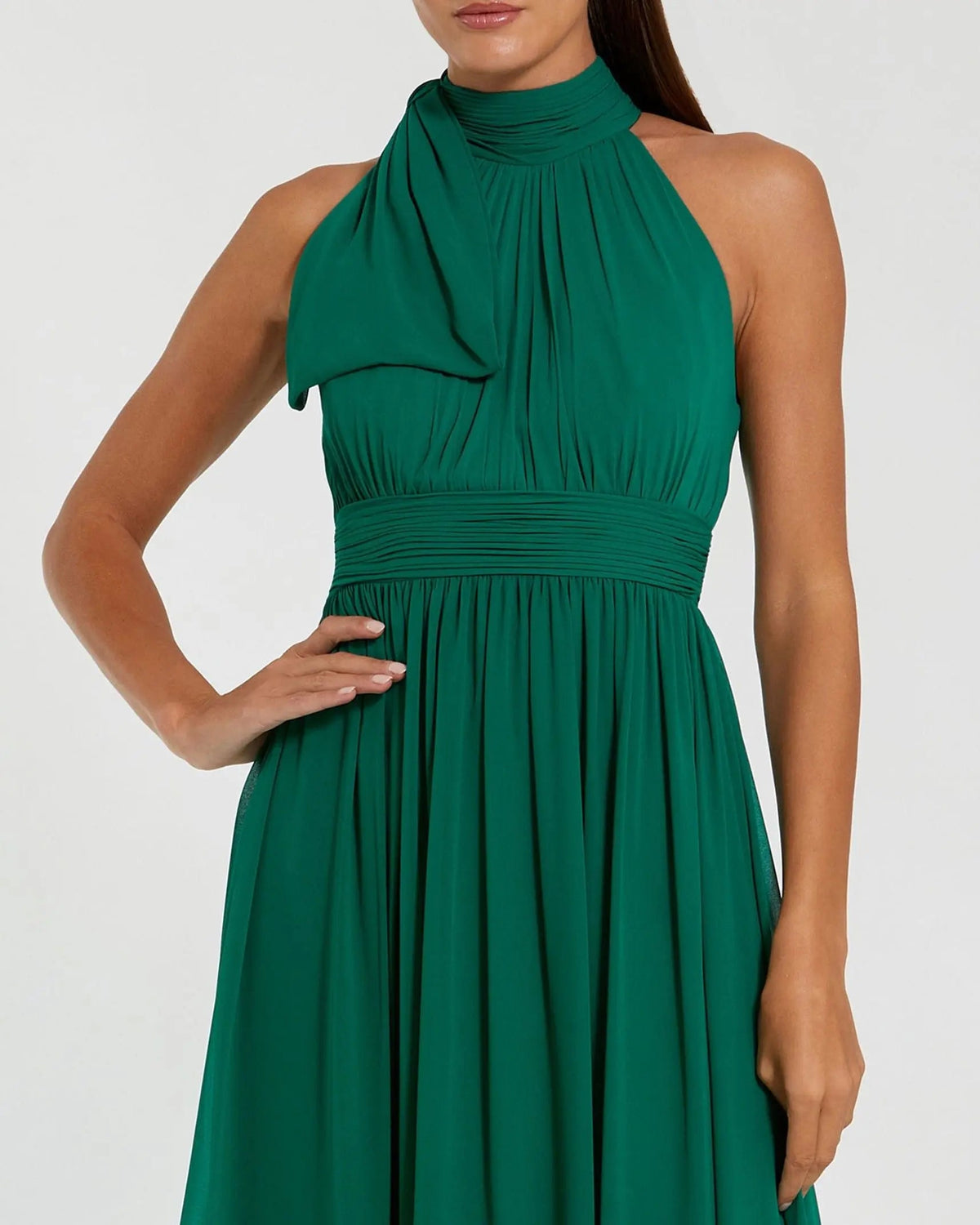 Mac Duggal Green High Neck Chiffon Gown